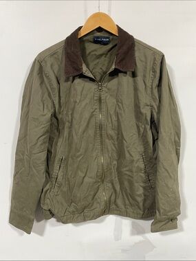 Five Four Olive Green Zip Jacket with Brown Corduroy Collar